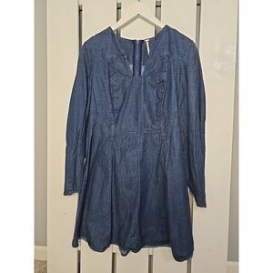 Free People Karmen Denim Mini Dress Blue Dress Medium Blue Western Beach‎ Boho